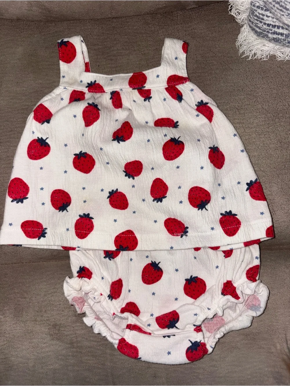 Carter's White Strawberry Print Sleeveless Top & Bloomers
